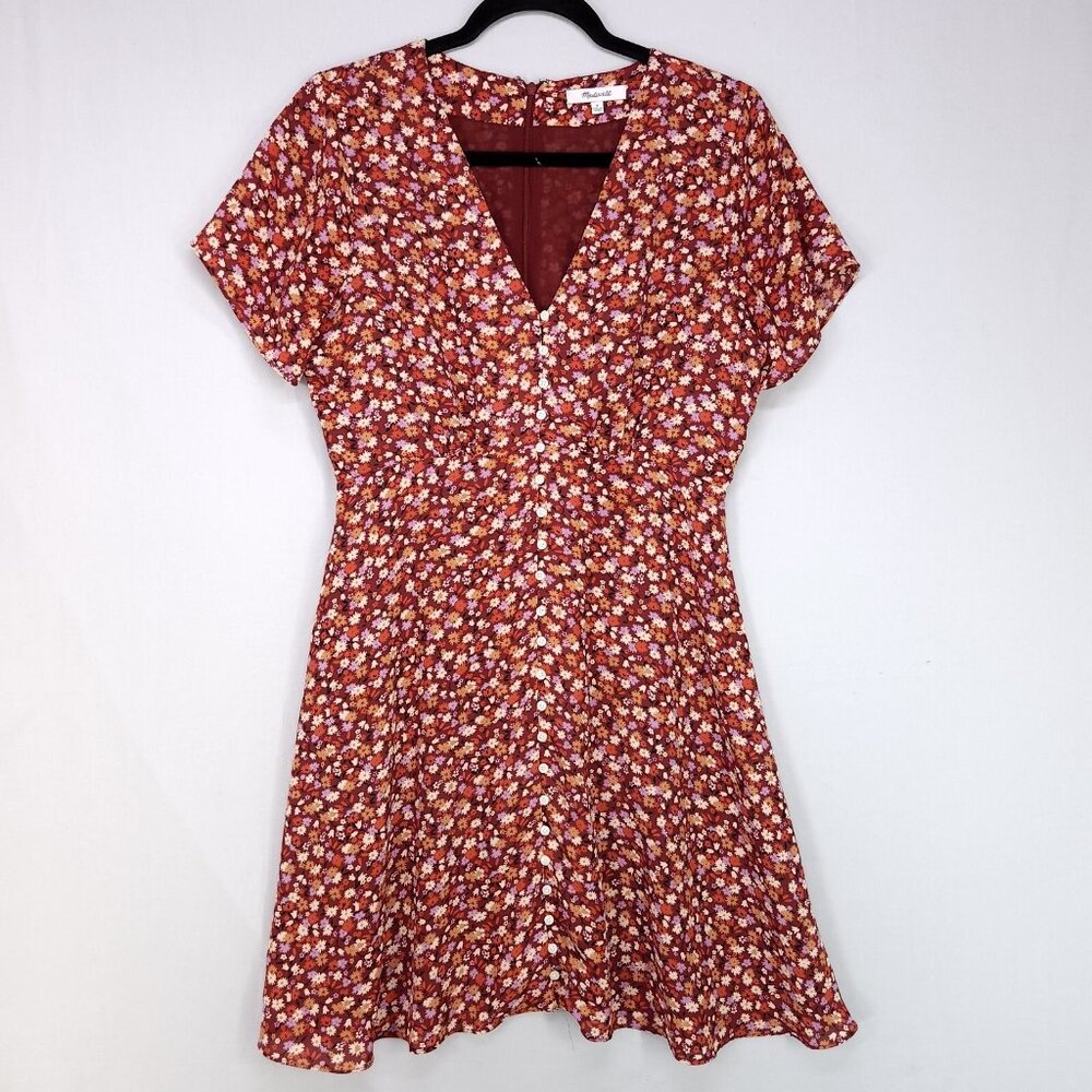 Madewell Ditsy Floral Red Mini Dress Size 4 Button Up Front Spring Prairie